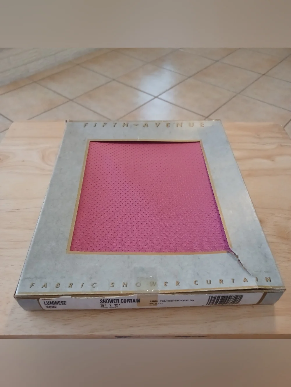 NIB Vintage Fifth Avenue Pink Fabric Shower Curtain Textured Jacquard Bathroom